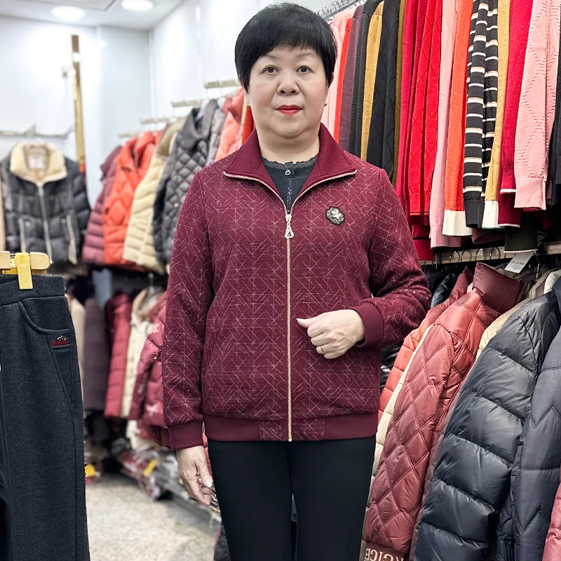 妈妈秋冬外套拉链40岁50中老年女春秋休闲翻领夹克衫上衣2024新款