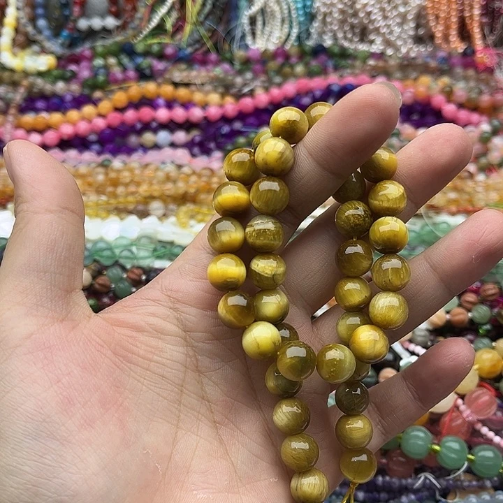 玛瑙/玉髓未镶嵌珠宝半成品一条10mm左右金虎眼石