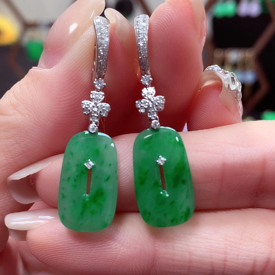 翡翠耳饰18K金镶嵌天然翡翠