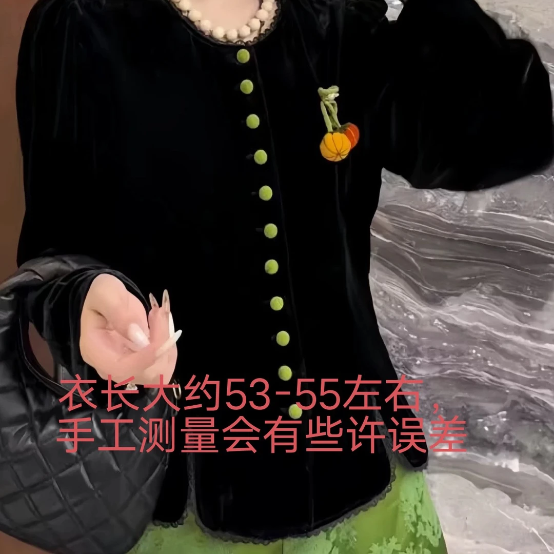 555秋季时尚潮流蕾丝拼接设计感南瓜丝绒上衣