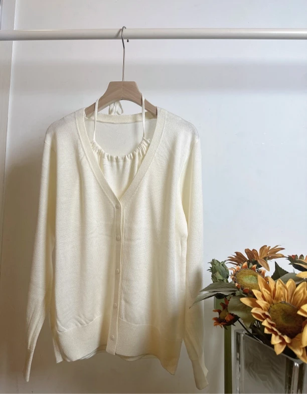 高级感纯色针织毛衫假两件春夏开衫长袖