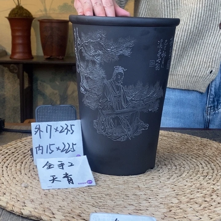 花盆紫砂  全手工石黄山翁老师松下抚琴图