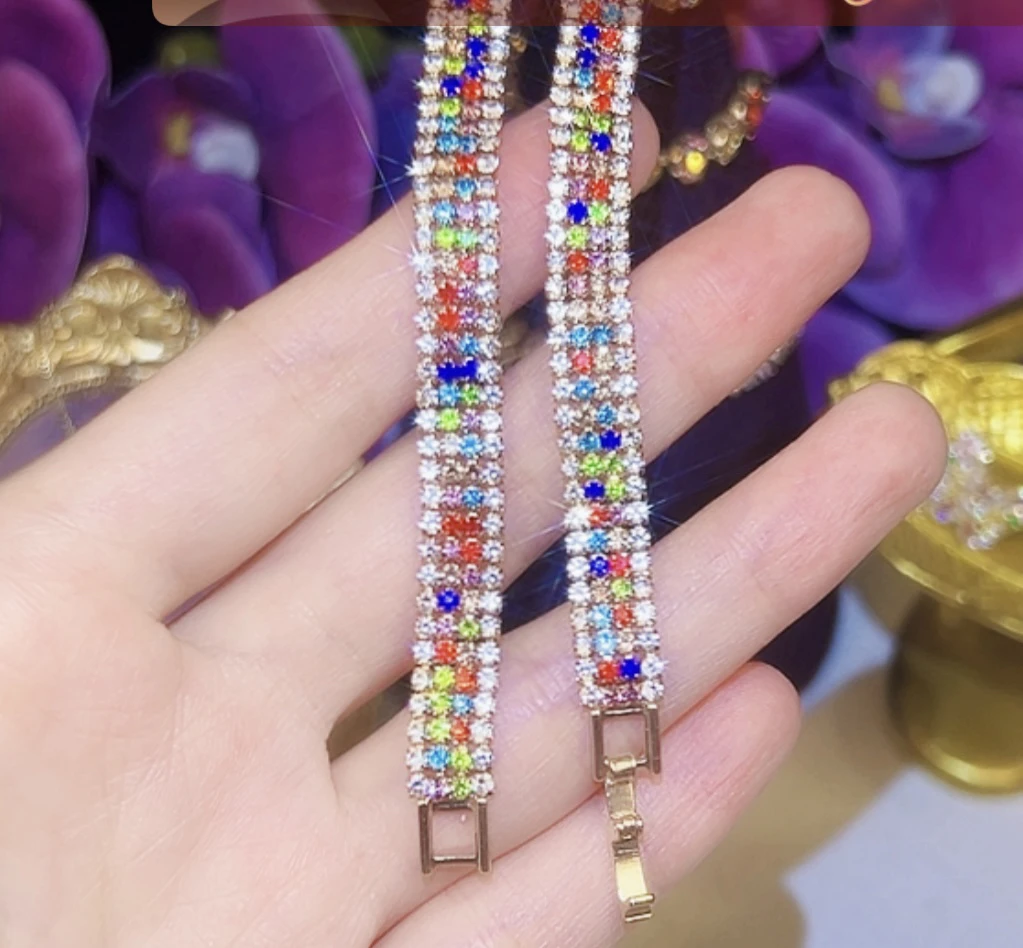 铜合金锆石手链 K658法式轻奢时尚微镶复古彩色铜合金锆石手链