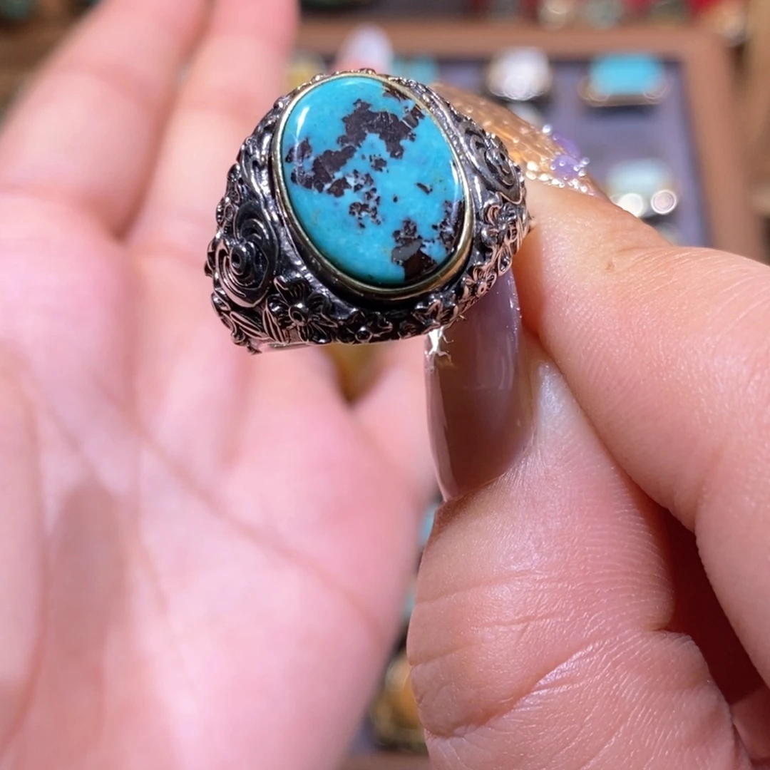 绿松石戒指银S925镶嵌奶****?戒指