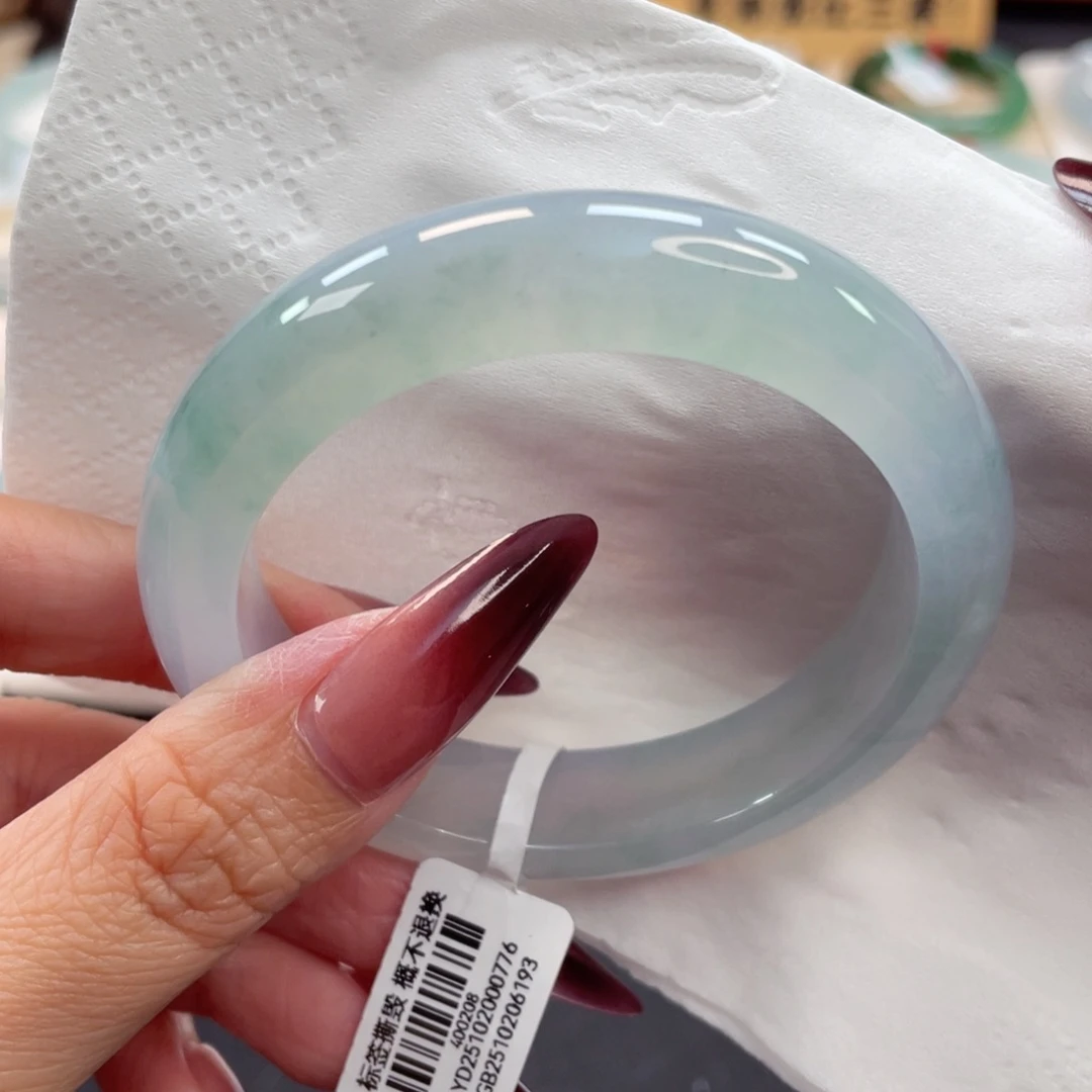 未镶嵌手镯翡翠39号53.6冰胶水润晴蓝飘绿花