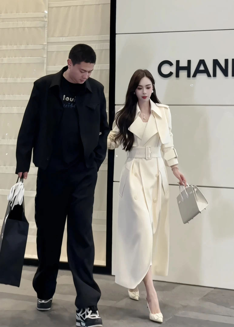 【秋装新款】DY52秋季时尚轻奢显瘦气质白风衣长款风衣外套