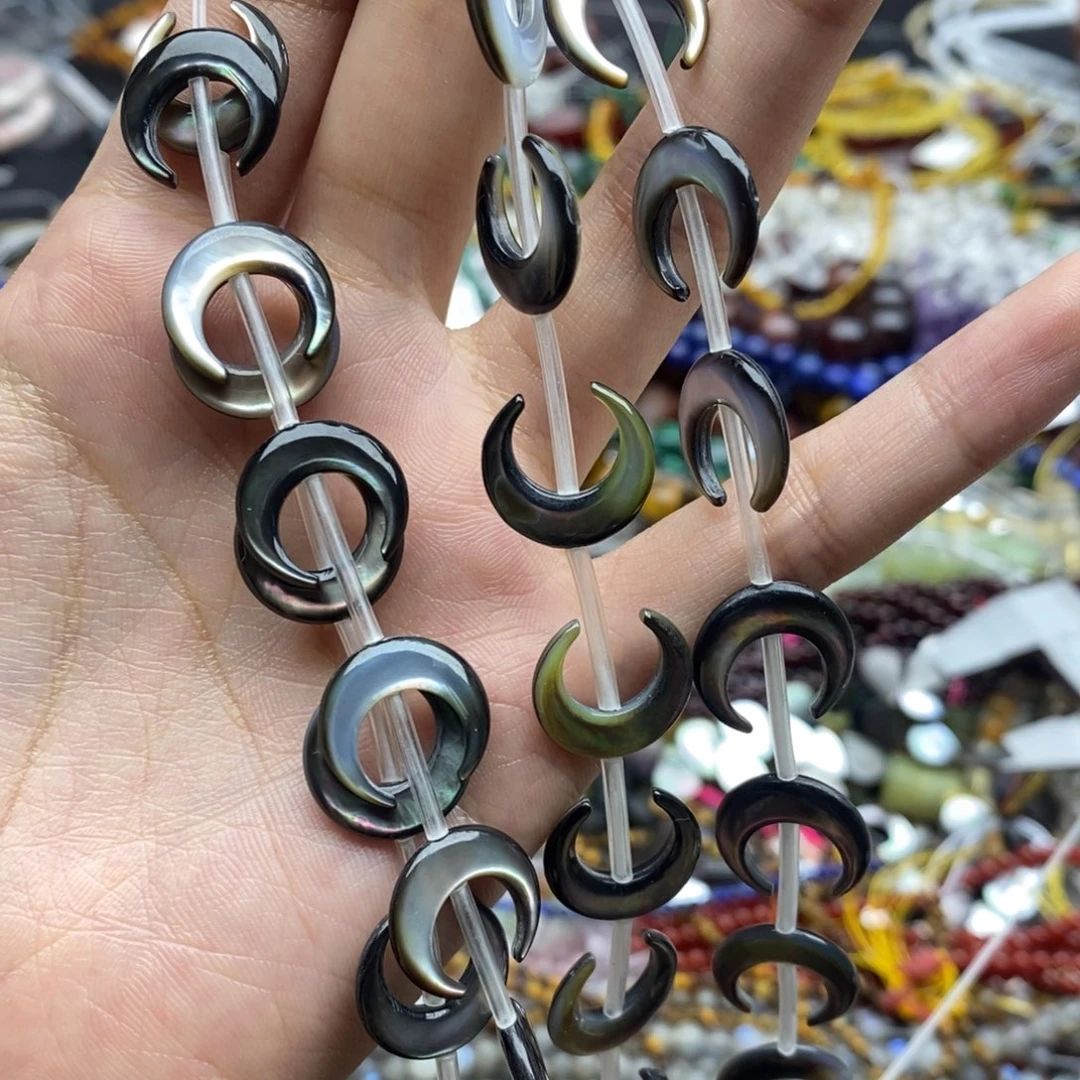 玛瑙/玉髓未镶嵌珠宝半成品两个装纯天然黑蝶贝水冰月15mm