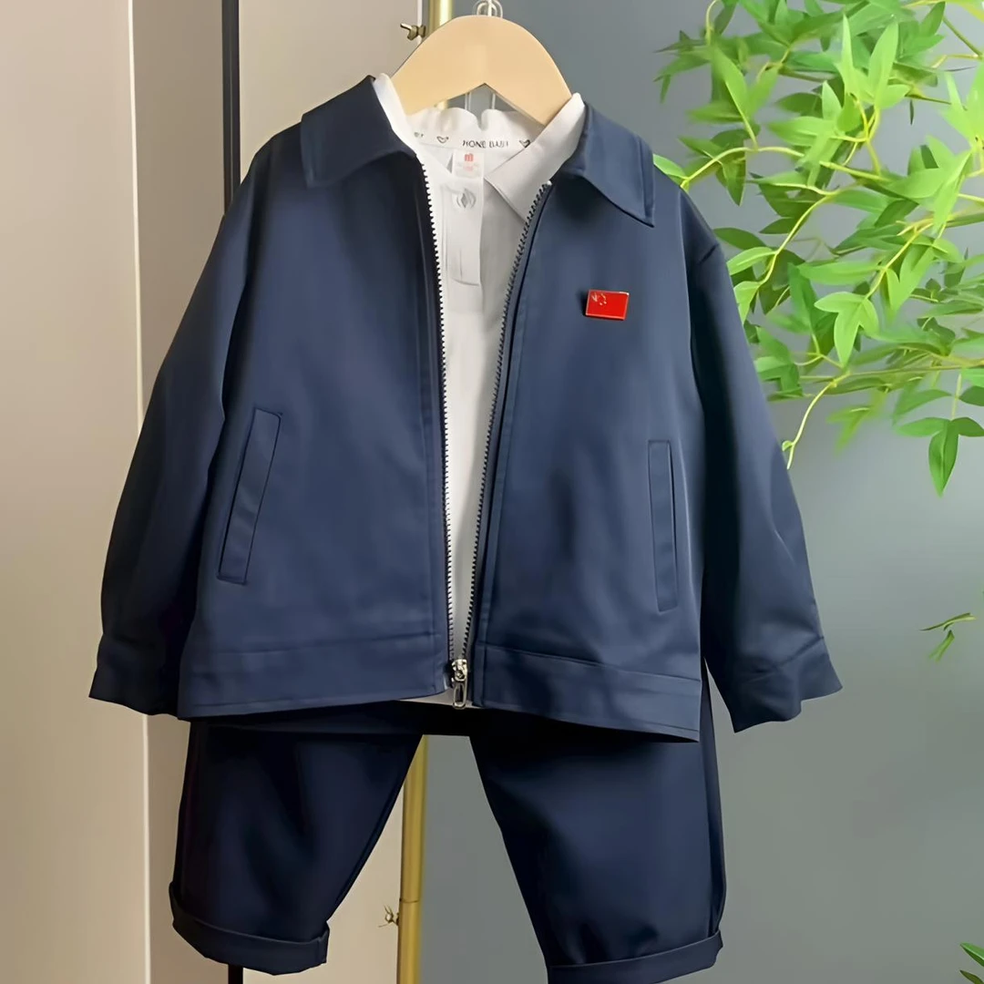儿童行政夹克套装男童秋季痞男孩休闲两件套2025新款中小童干部装
