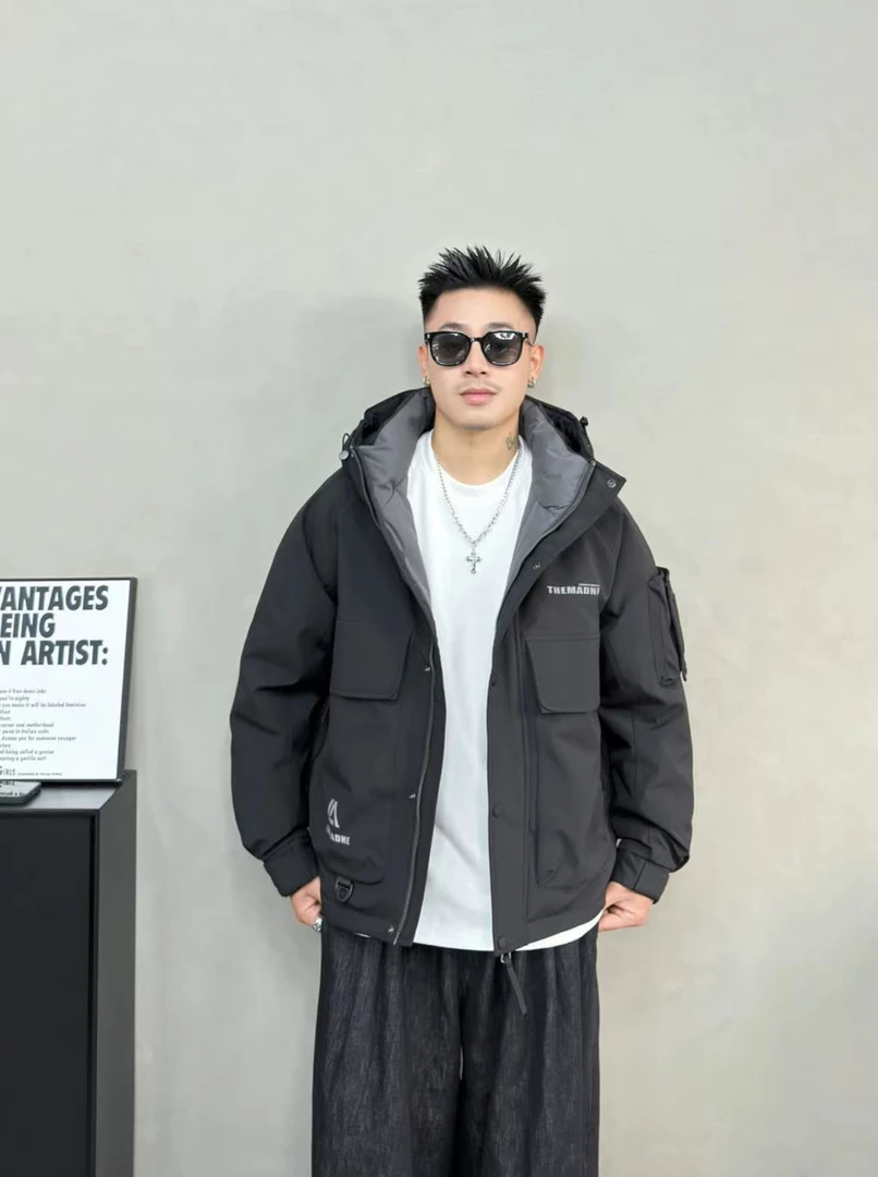 8910黑色【火星基地】新款防寒工装连帽保暖羽服外套