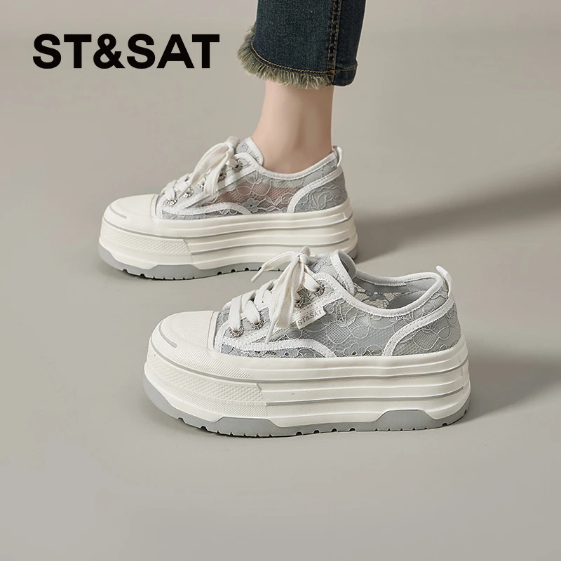 星期六休闲帆布鞋女士2025新款夏季蕾丝浅口运动鞋小香风爆款女鞋