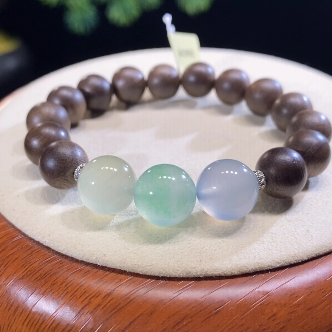 翡翠未镶嵌颈饰翡翠高冰三彩圆珠手串12+mm