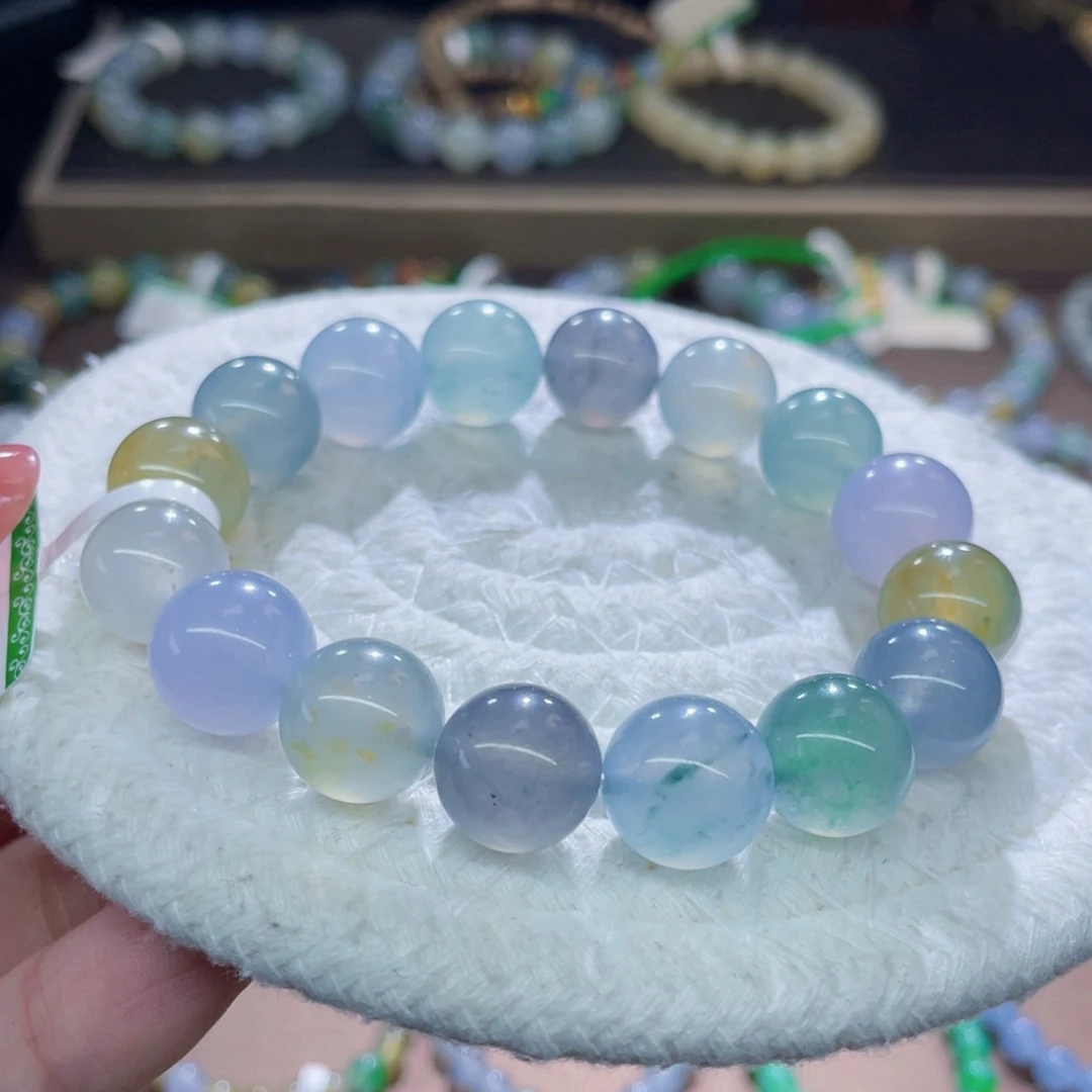 未镶嵌手链翡翠品质冰满胶莫兰迪色珠卡11.5-12.5