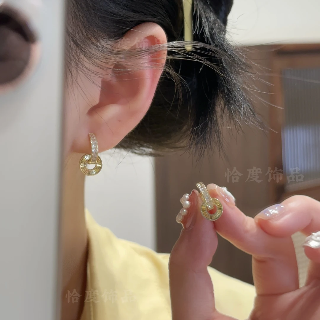 【恰度】微镶锆石金色圈圈吊坠耳扣轻奢百搭