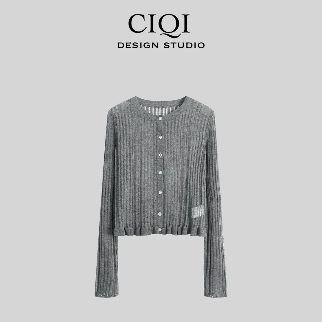 CIQI STUDIO【少年游】天丝亚麻巨显瘦纸片人透气针织开衫DY25925