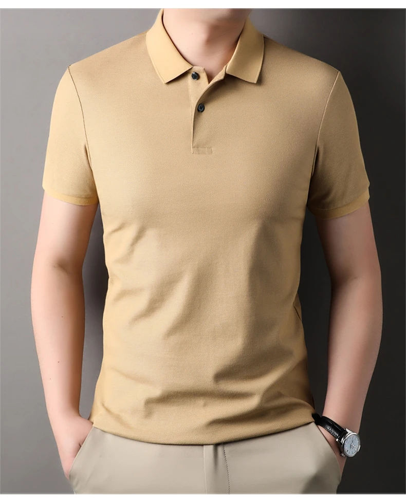 2024夏季新款纯色T恤男翻领纯棉短袖男士时尚中年舒适polo男T恤