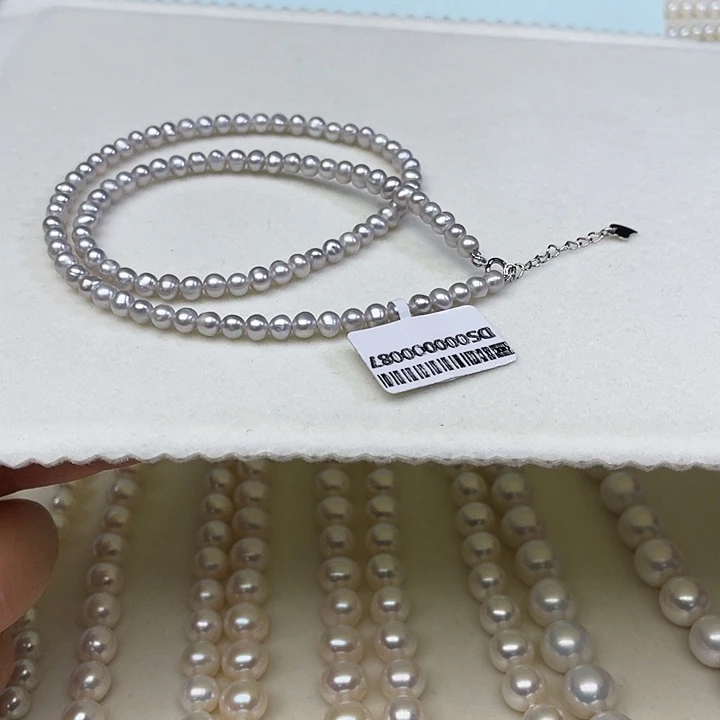 银S925镶嵌淡水珍珠颈饰卡4➕极光高级灰