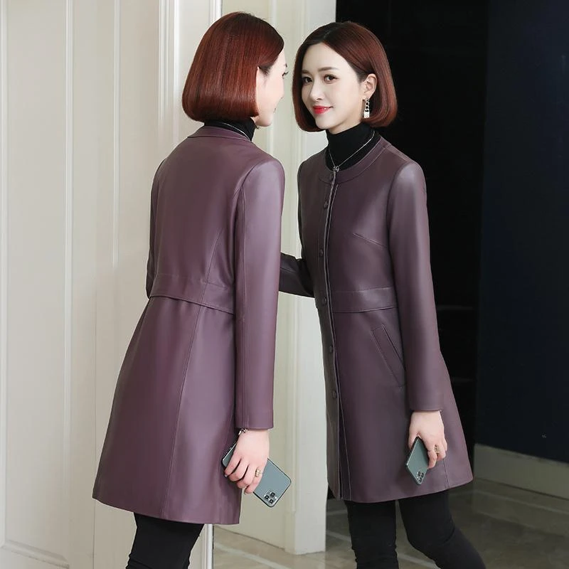 法劳格海宁真皮皮衣女士2025年春秋季新款圆领修身显瘦绵羊皮外套