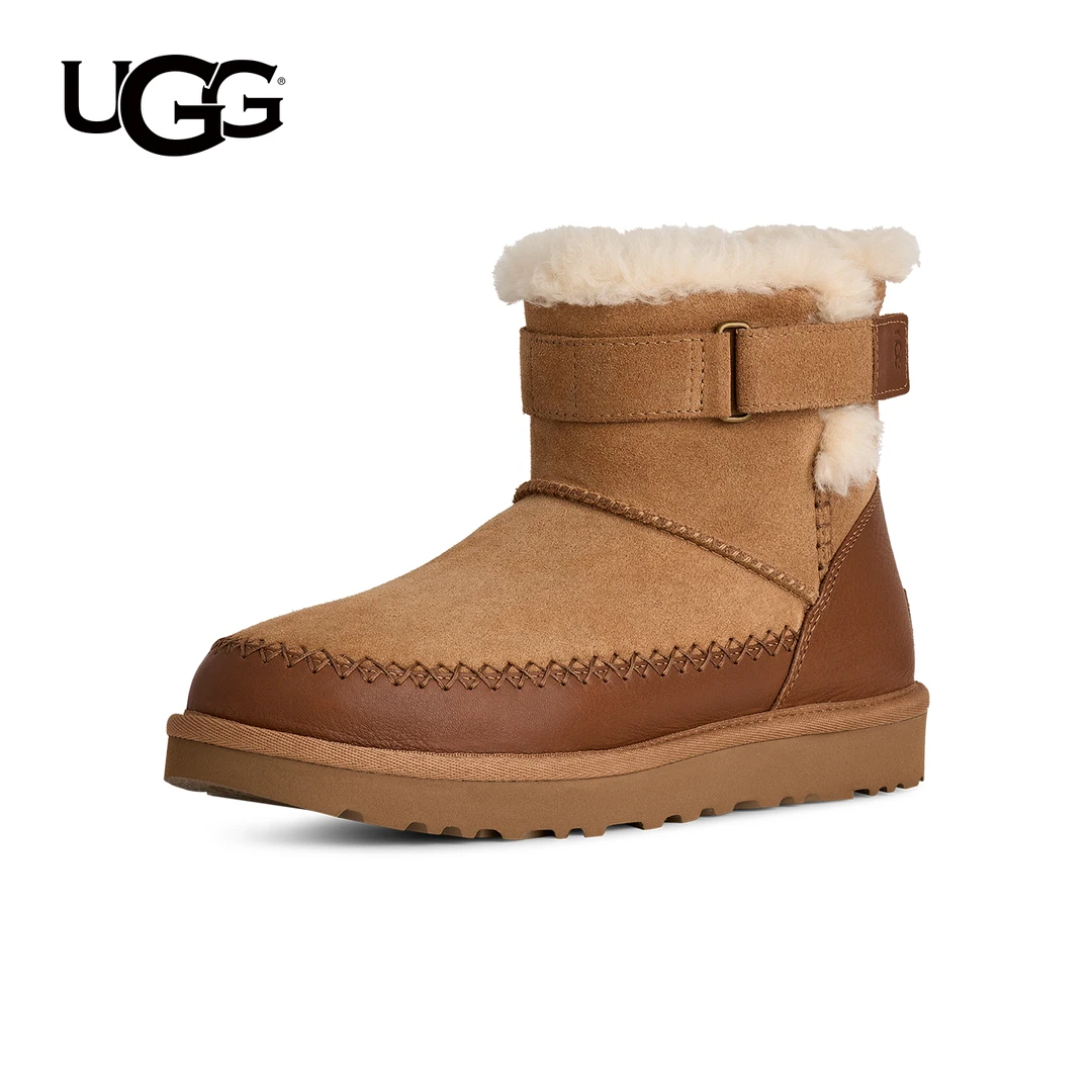 UGG秋季女士舒适时尚保暖平底拼接休闲束带短筒雪地靴1174575-CHE