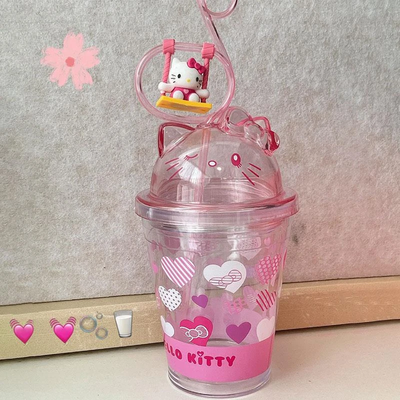 高颜值荡秋千的凯蒂猫可爱吸管杯美乐蒂转转杯办公室女少女心杯子