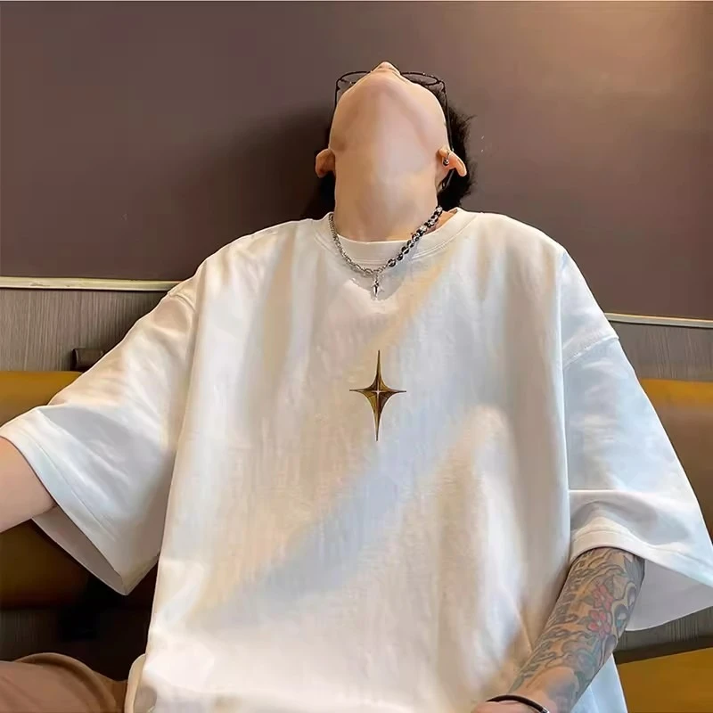 短袖t恤男款夏季潮牌ins港风印花圆领半袖衣服宽松潮流透气体恤衫