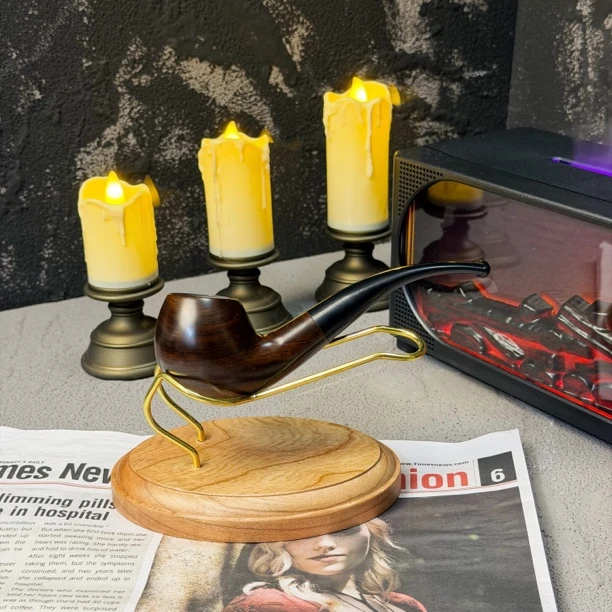 黑檀木手工福尔摩斯简约大气风格烟斗9mm