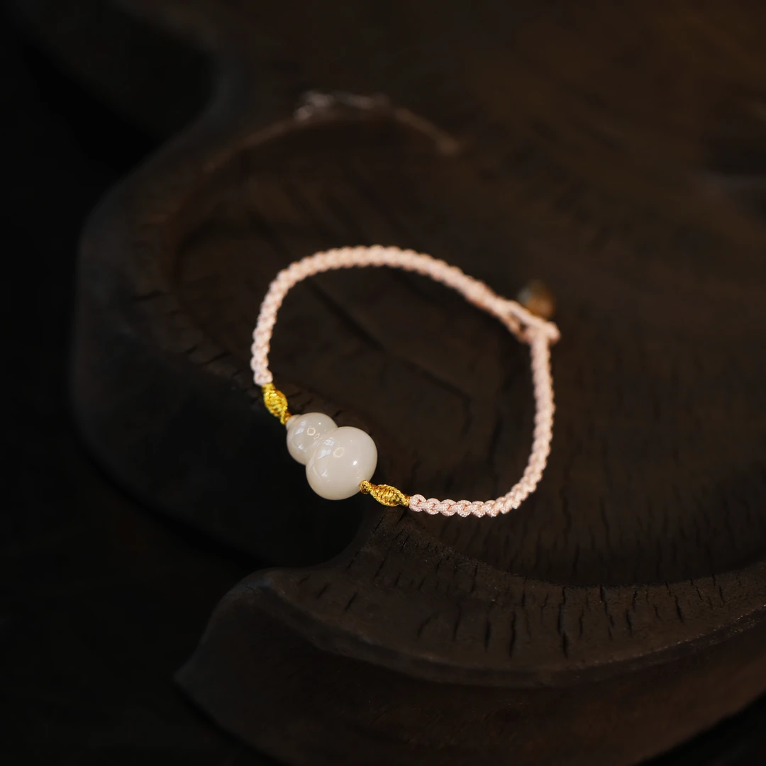 麦麦【棠宁】天然和田玉藕粉 葫芦 手绳 多样性发一