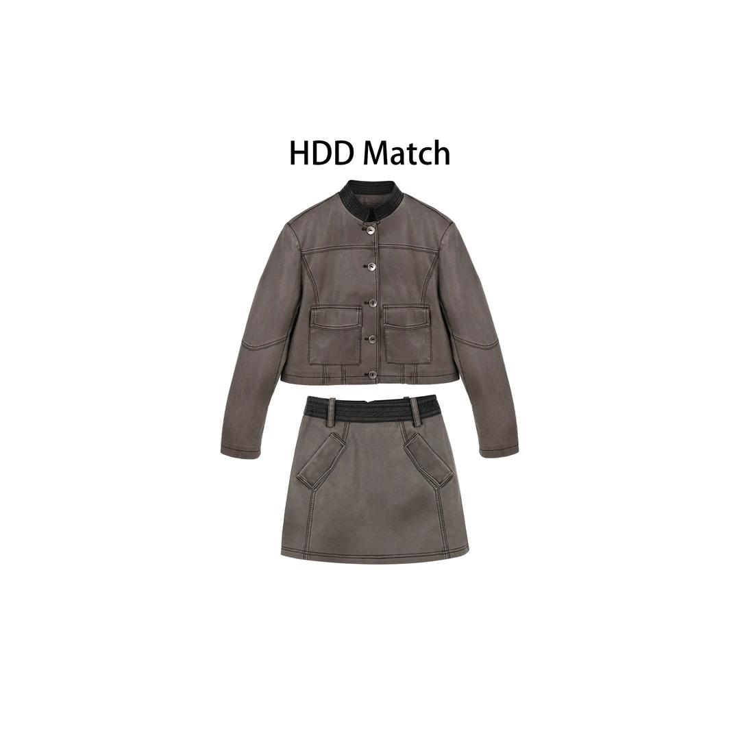 HDD- "帅气风度"  秋冬女款夹克皮衣外套+短裙套装 Y8472