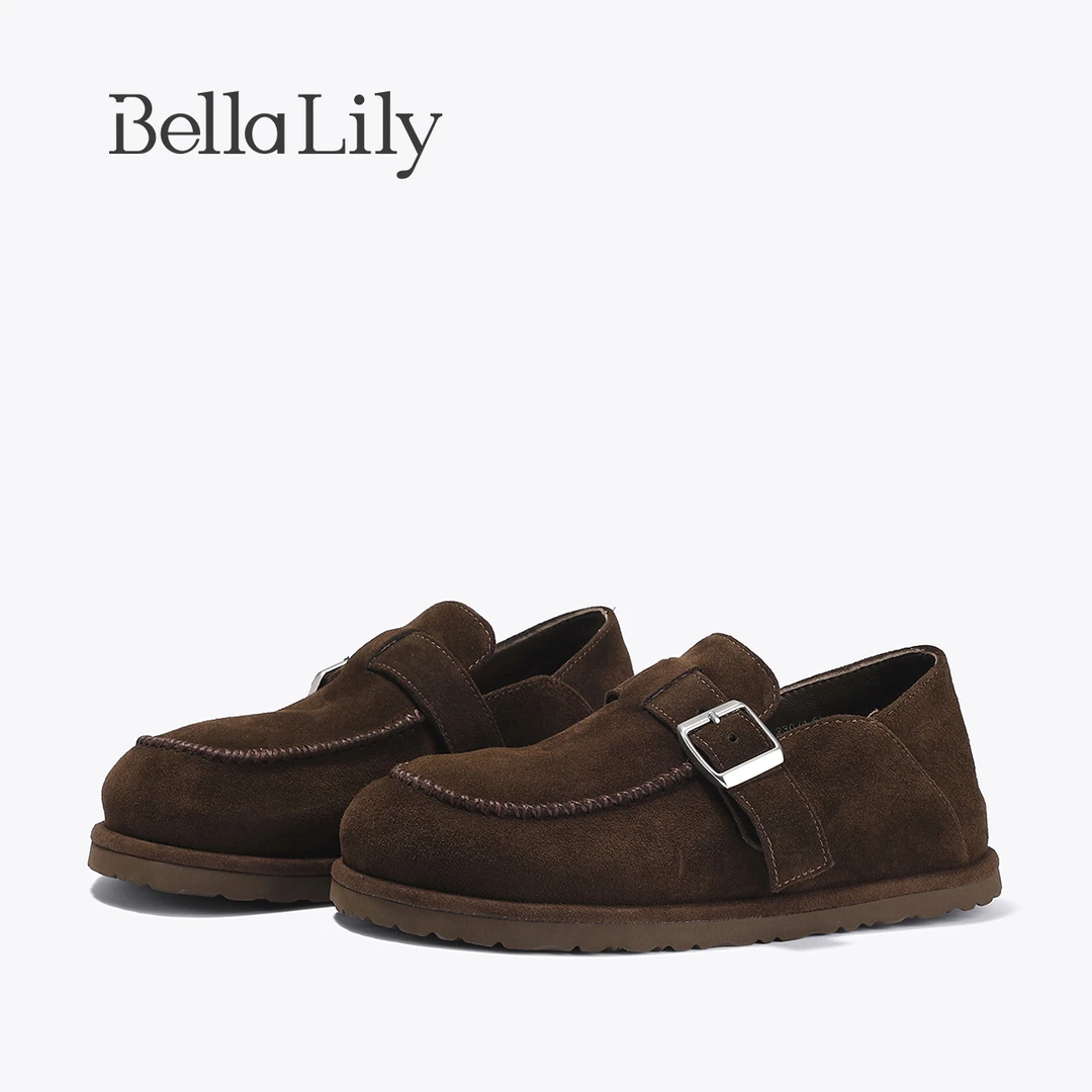 BellaLily2025秋季新款英伦风勃肯鞋女一脚蹬乐福鞋厚底袋鼠鞋子