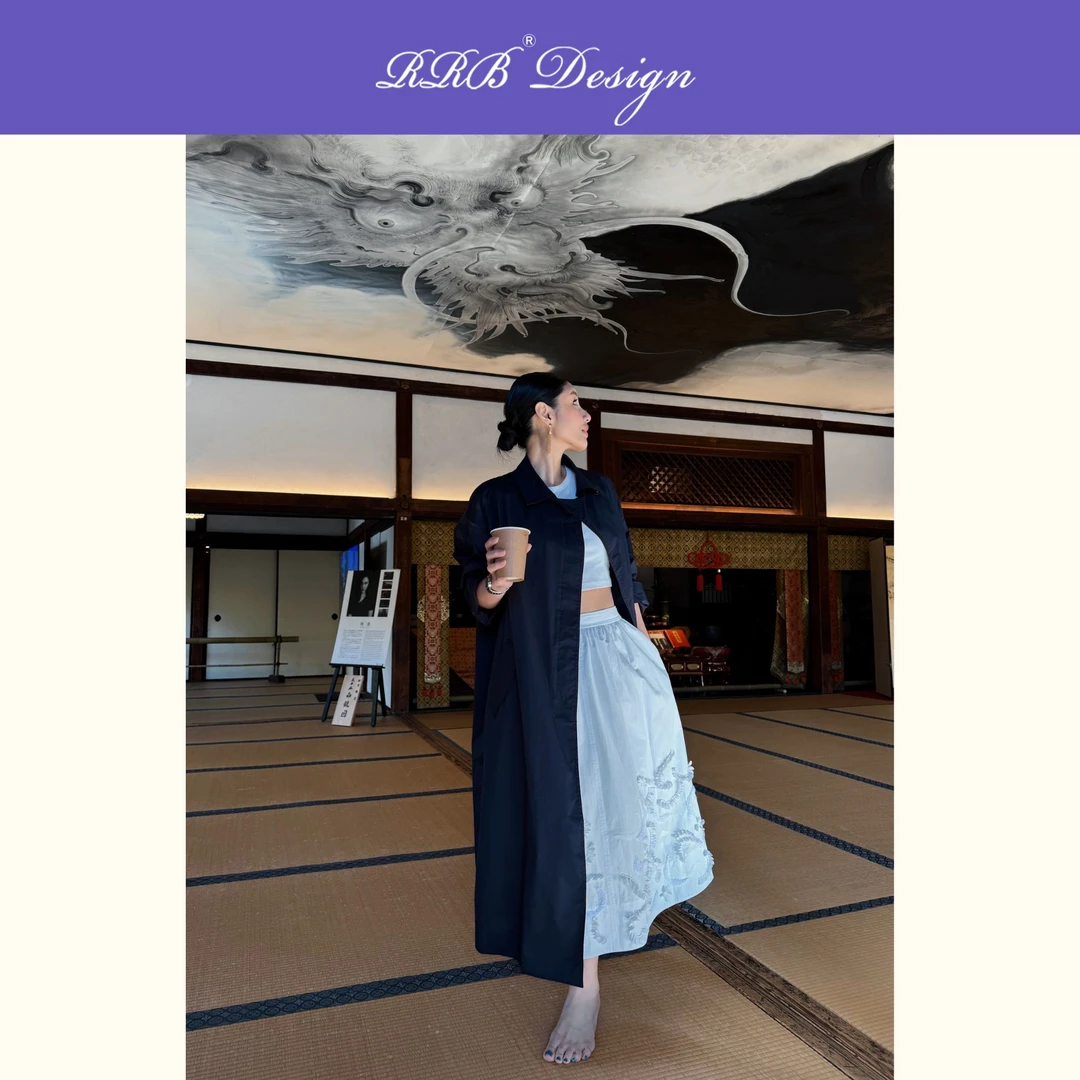 RRB Design「都市优雅」法式优雅气质宽松后开叉长款风衣外套