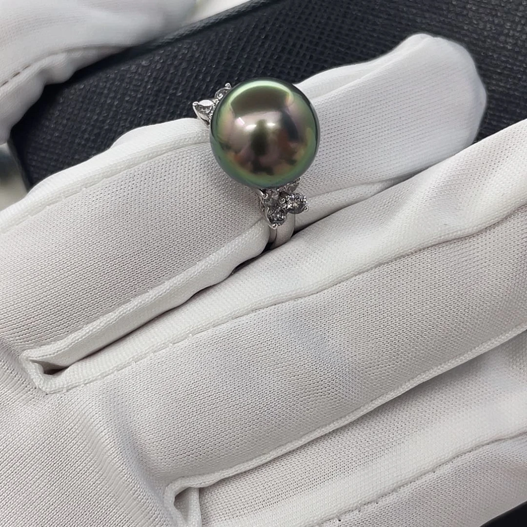 海水珍珠未镶嵌戒圈孔雀绿12.3mm