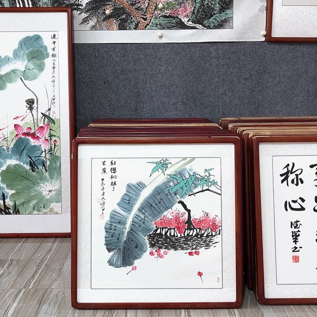 国画书画作品带框63×63厘米
