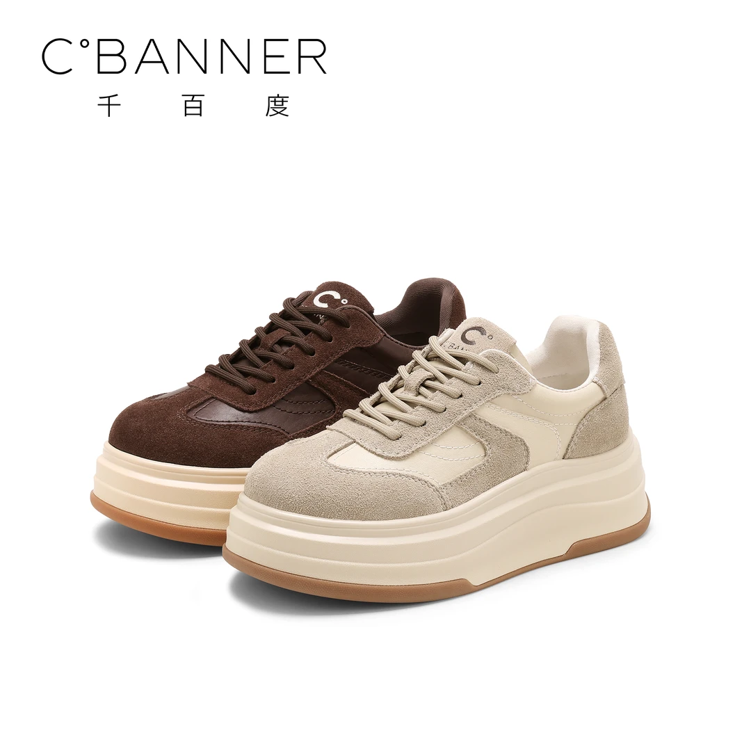 C.BANNER/千百度时尚休闲鞋女2025新款百搭厚底运动厚底休闲鞋