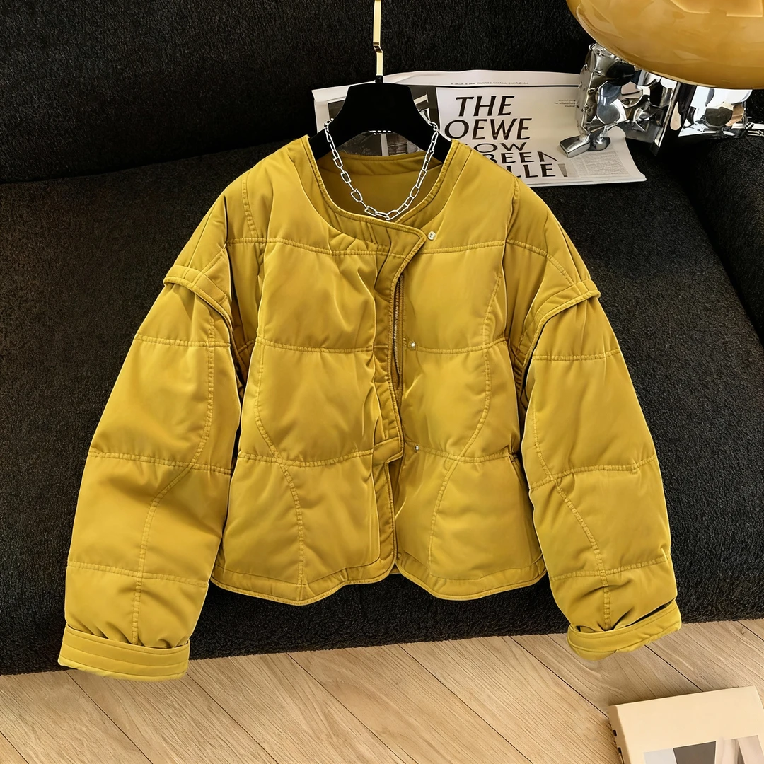 今年冬季流行爆款老钱风丝绒保暖棉服外套时髦通勤小众面包服女装