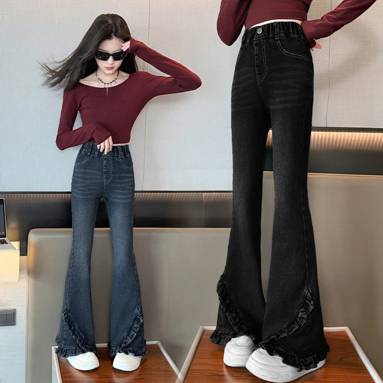 女童裤子2025春秋新款儿童修身牛仔裤大童秋装弹力喇叭裤秋季外穿