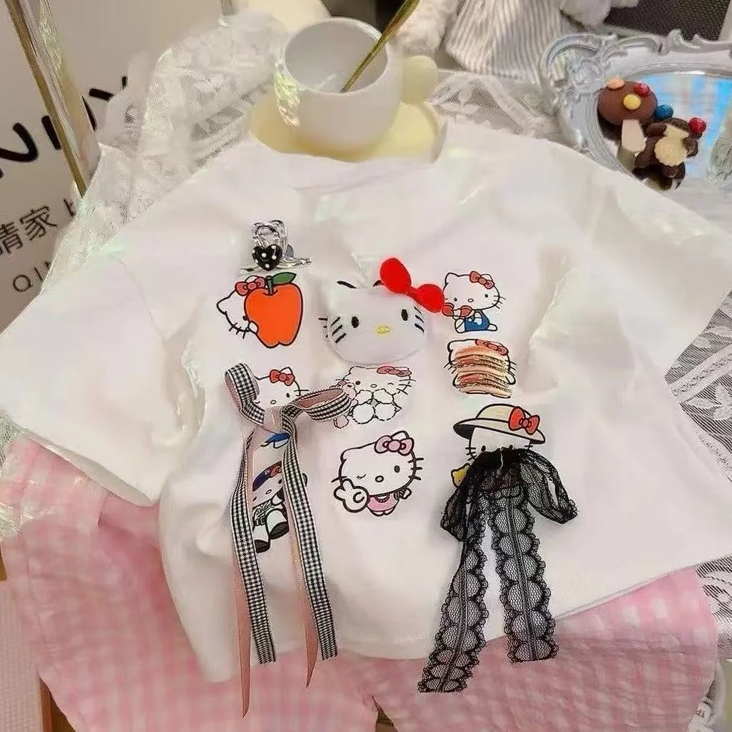 女童纯棉短袖T恤2025夏季新款洋气宝宝KT印花上衣韩版洋气打底衫t