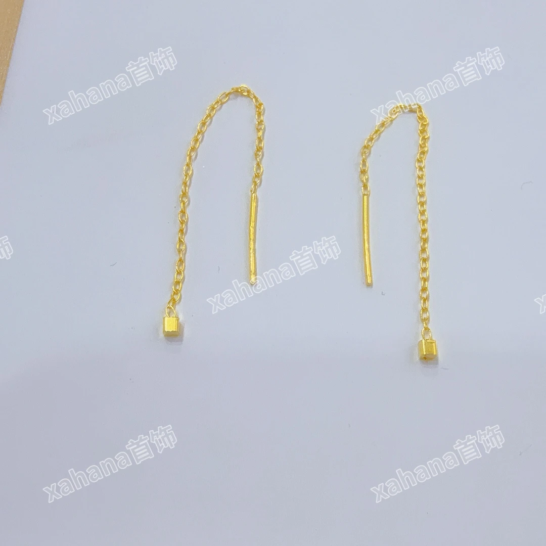 合金亚克力耳饰 几何方块彩银耳线kumux简约百搭女款长款耳饰