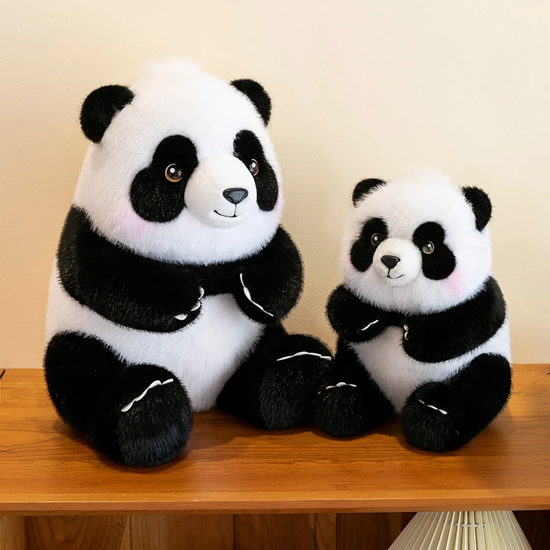 创意工艺品摆设桌面玄关电视柜酒柜网红仿真慵懒熊猫公仔可爱毛绒