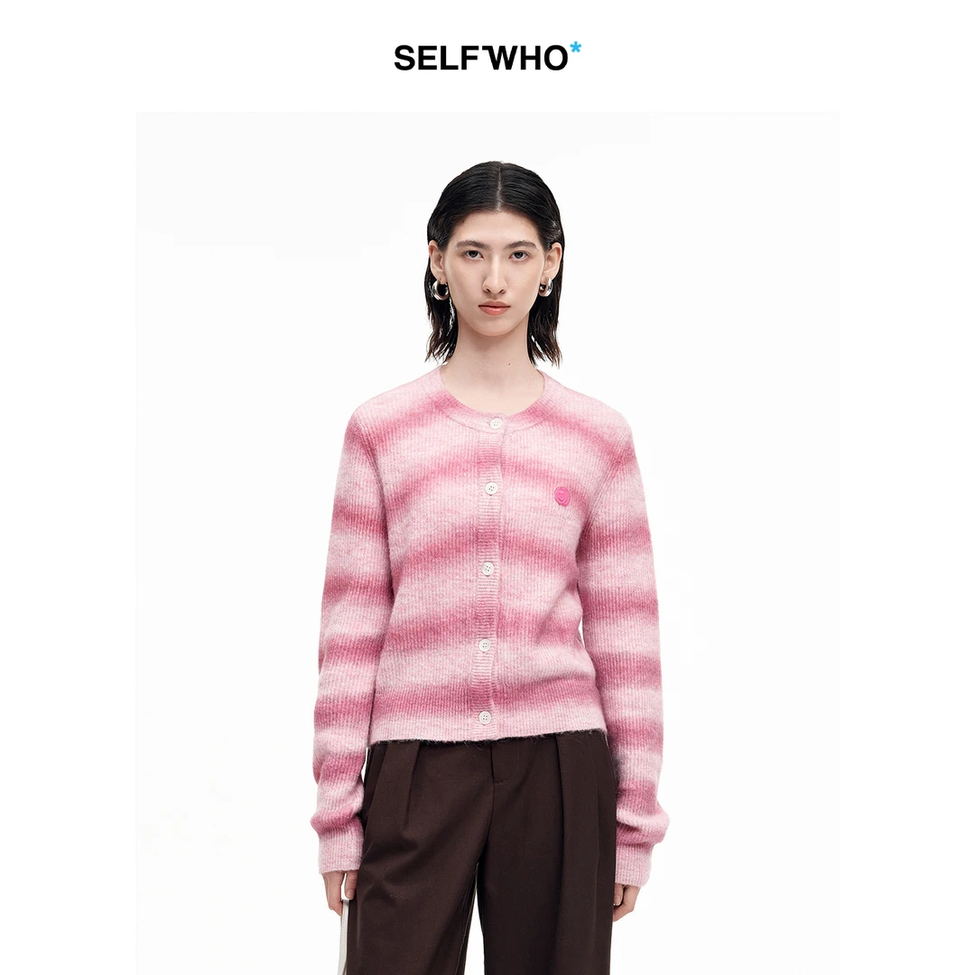 【夏日漫游】SELFWHO笑脸衣橱秘鲁羊驼毛混纺渐变色针织开衫上衣