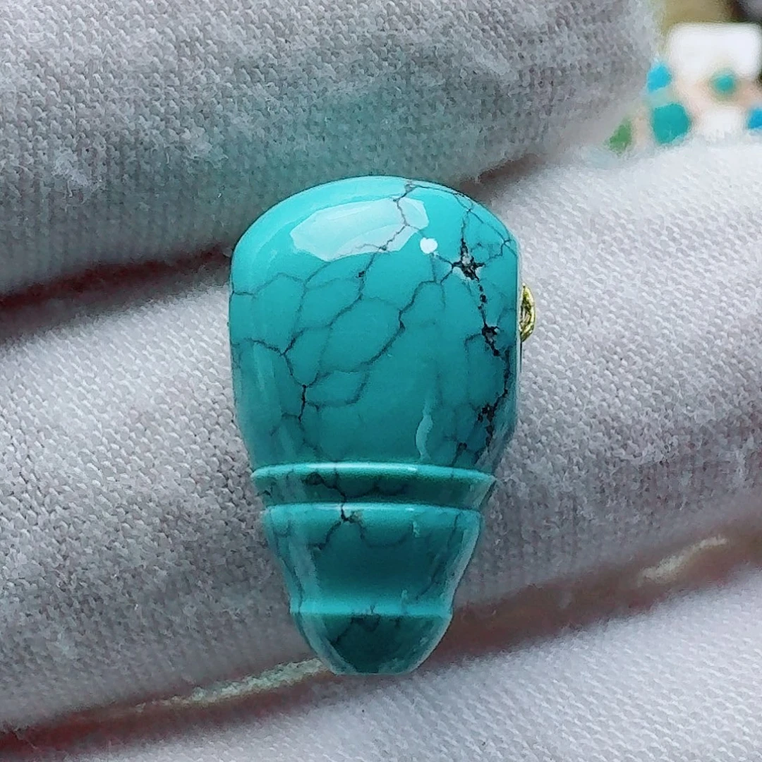 绿松石未镶嵌珠宝奇石水草纹三通