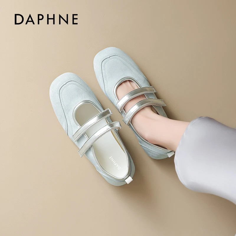 达芙妮蓝色运动玛丽珍凉鞋2025夏季新款魔术贴芭蕾多巴胺软底单鞋