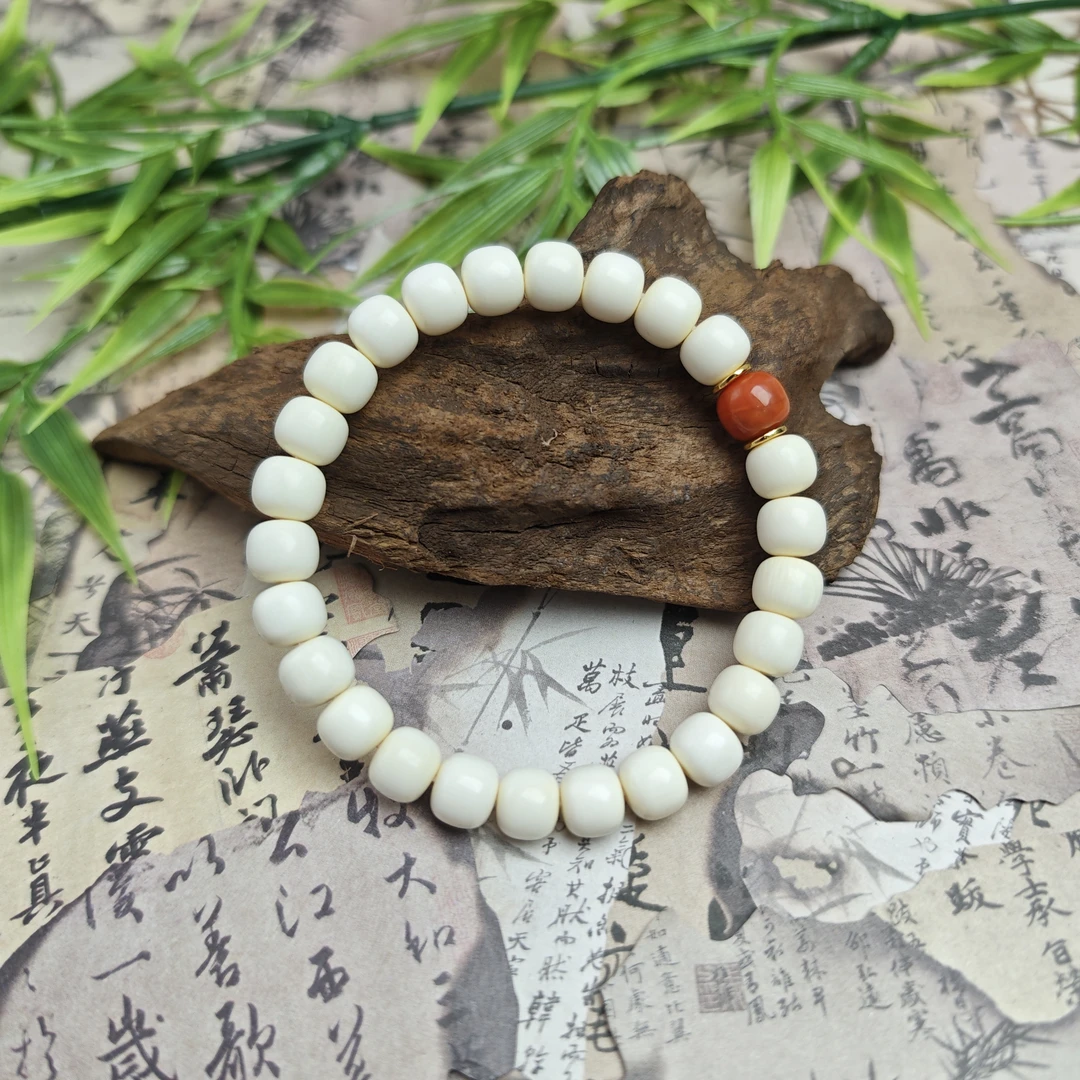 【蜜语 · 大白】猛犸牙制品 高冰牙芯料 精工老型卡8单圈手串
