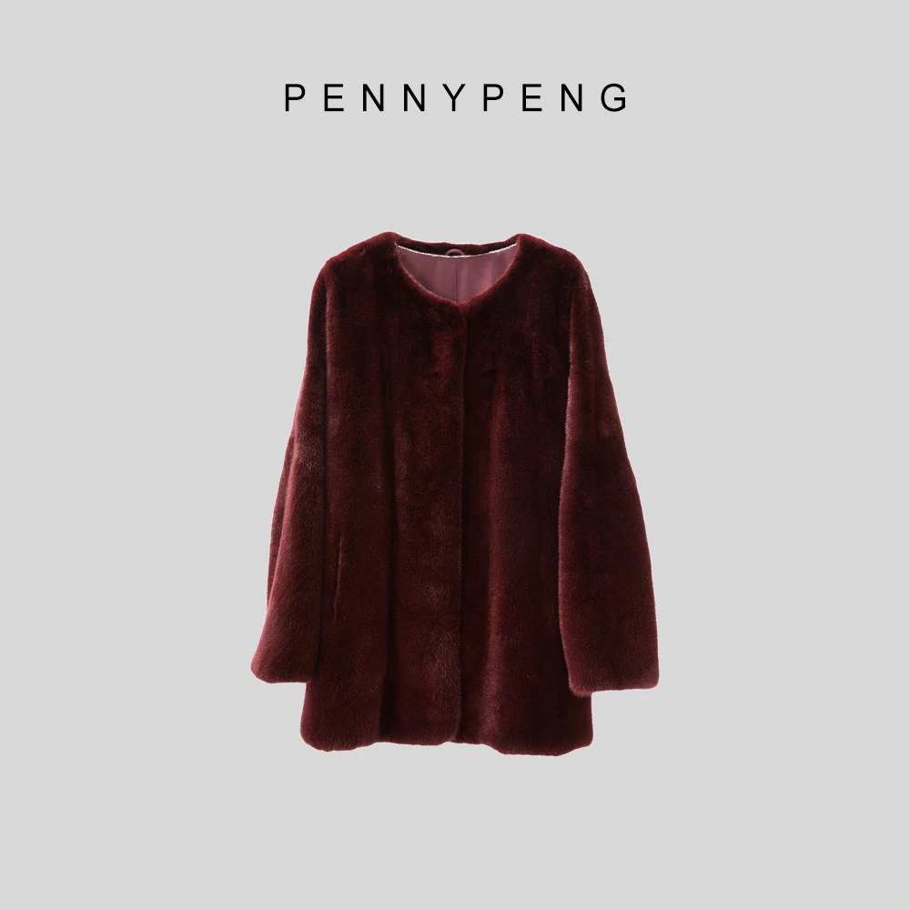 PENNYPENG美貌警告早春红人气质轻奢百搭安哥拉红时尚水貂外套