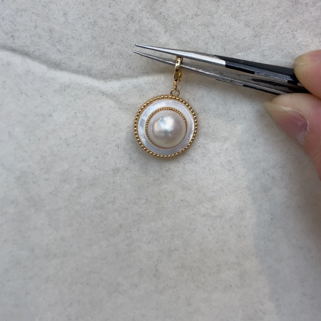 银S925镶嵌海水珍珠吊坠(不含链)