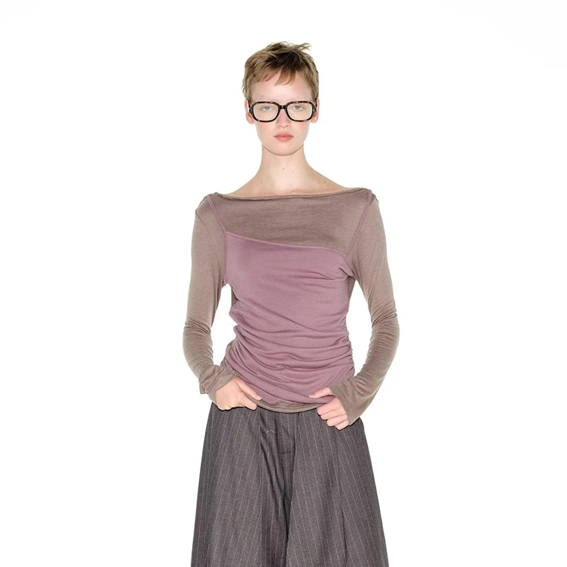 【茉舍】AndAnything 不对称一字领假两件防晒衫长袖 AAWJY1205-590