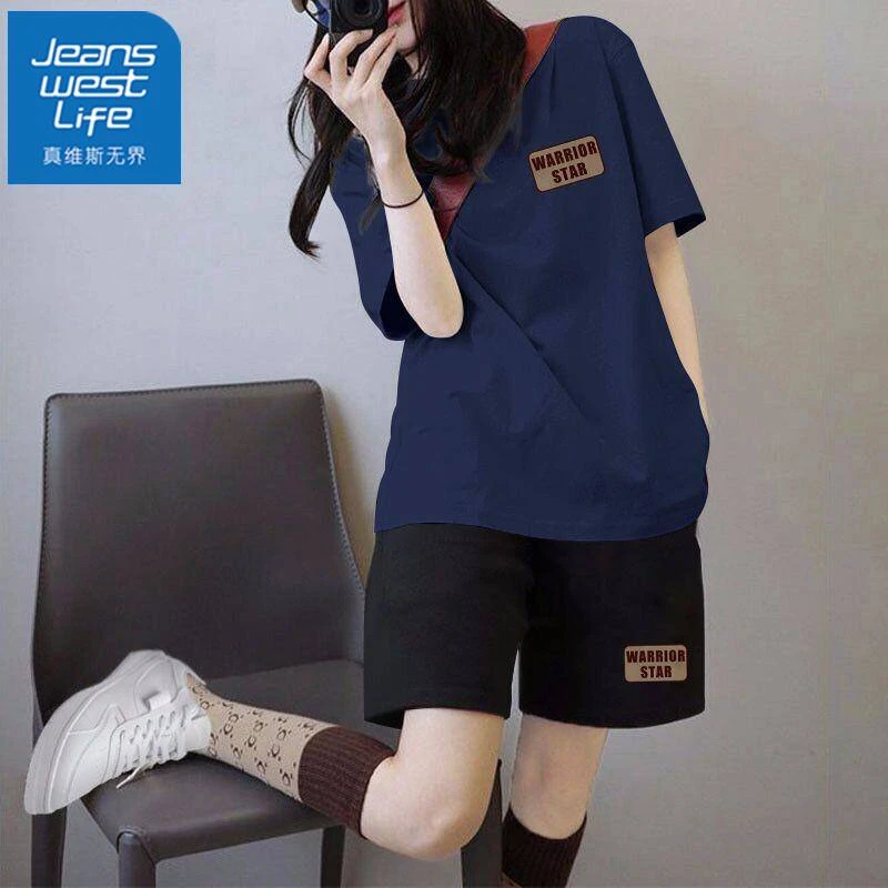 真维斯运动套装女夏季2025年整套穿搭新款宽松休闲时尚短袖短裤潮