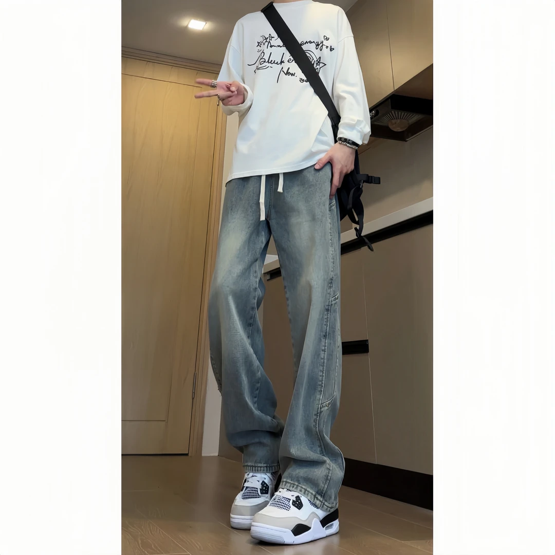 秋冬爆款牛仔裤男款户外直筒裤弯刀高街显瘦百搭休闲穿搭牛仔穿搭