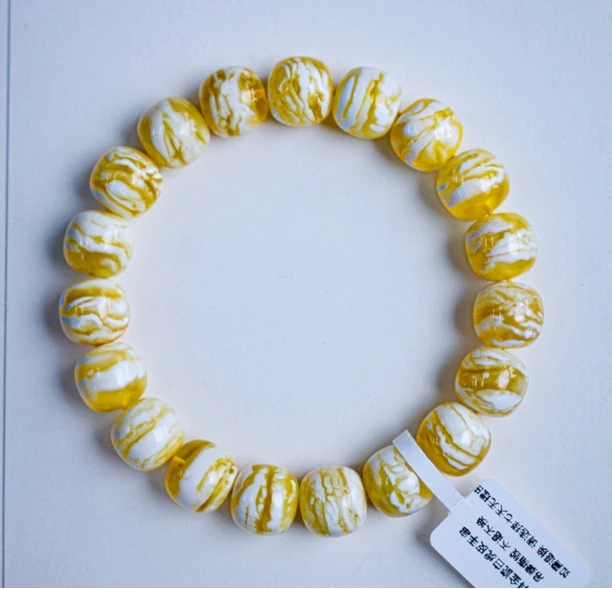 同料11.5mm极致金瓷白虎皮千层雪蜜蜡手串 17.23克 收藏级