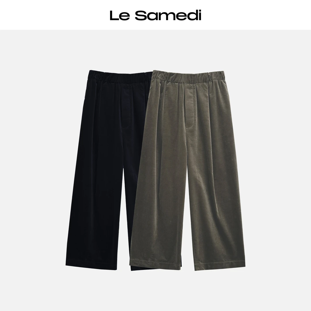 Le Samedi马油叶儿【山本灯芯绒】复古灯芯绒显瘦高松紧腰阔腿裤