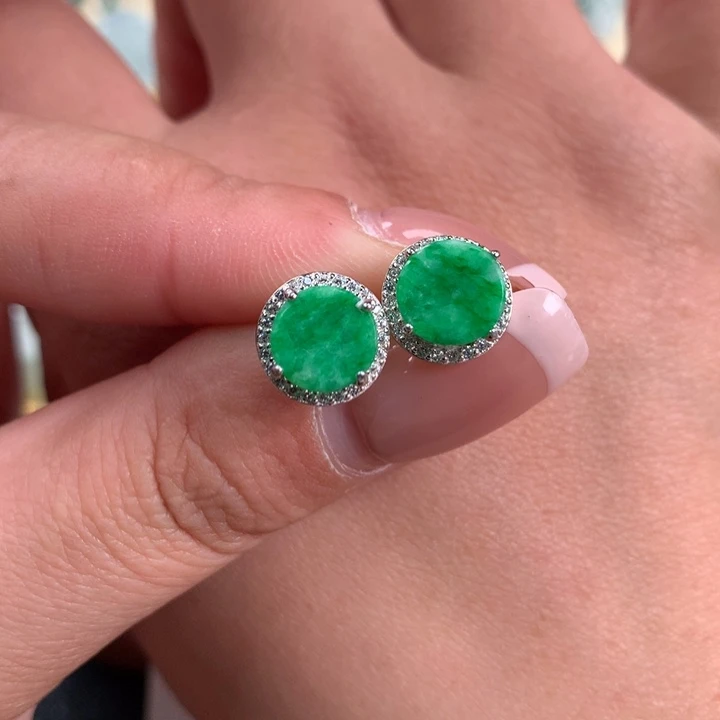 翡翠颈饰银S925镶嵌耳钉