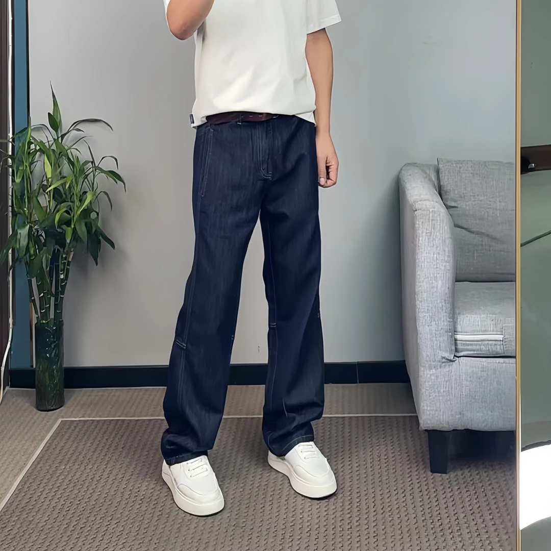 莱赛尔天丝牛仔裤男款潮流时尚拼接直筒长裤韩版宽松不掉色休闲裤